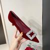 Source wedding shoes women's 2025 new Xiuhe bride shoes thin heel red high heels suede rhinestone pointed single shoes