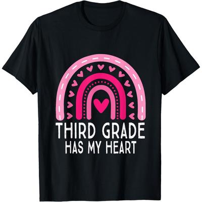 3rd Third Grade Has My Heart Valentines Day Teacher Rainbow T Shirt