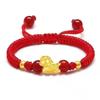 Handmade Red String Bracelet with Gold Ingot and Beads for Zodiac Year of the Horse - Immediate Wealth Lucky Charm