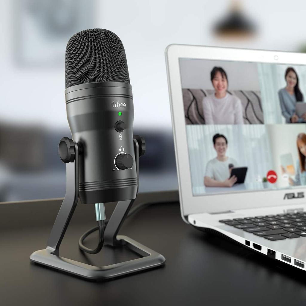 FIFINE K690 USB Microphone, Condenser Stereo Recording Microphone with Mute Button and 3.5mm Earphone Jack for Audio Monitoring, Adjustable Polarity,