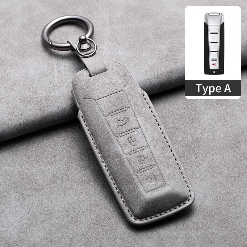 4 Buttons Car Remote Key Case Cover for Great Wall GWM WEY Coffee01 Coffee02 WEY-X WEY-S WEY-GT VV7 GT8 Leather Key Fob Keychain