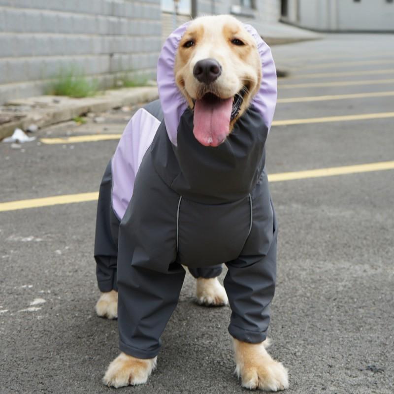 Full-Body 4-Leg Pet Raincoat Large Dogs Waterproof Reflective Breathable With Hood Purple Sky Blue