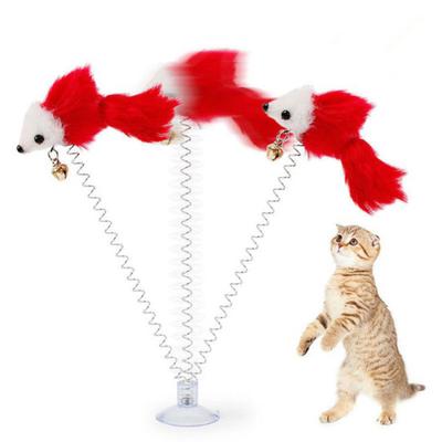 Funny Pet Cat Kitten Sucker Spring Feather Mouse Shape Playing Interactive Toy