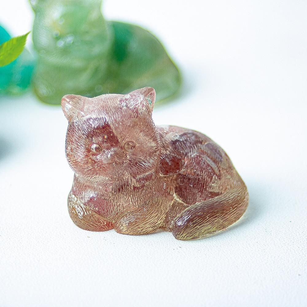 Cat Mini Figurine Resin Craft Home Office Desk Decor With Natural Crystal For Gift Giving
