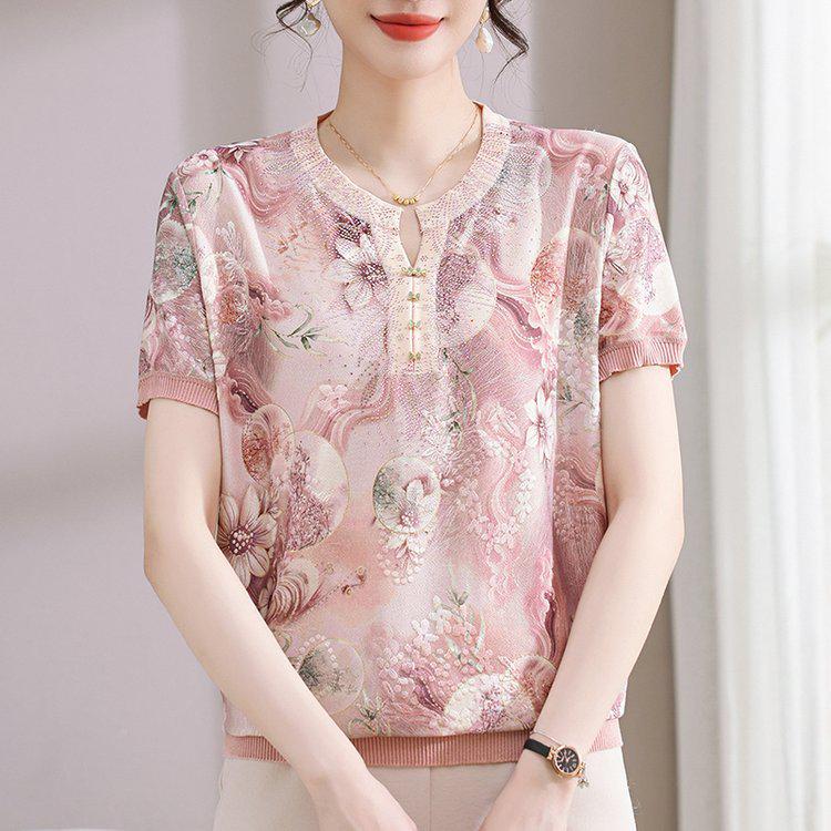 

Chic & Comfortable Women s Summer Short-Sleeve Top for Moms 2XL (115-140 jin) розовый