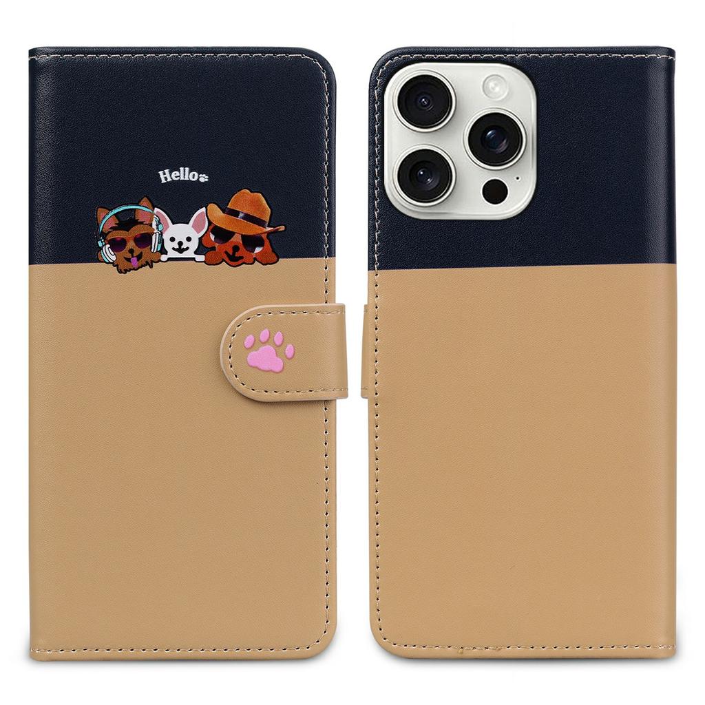 Cartoon Pet Series for iPhone 16 Pro Wallet Phone Case Splicing Leather Flip Cover
