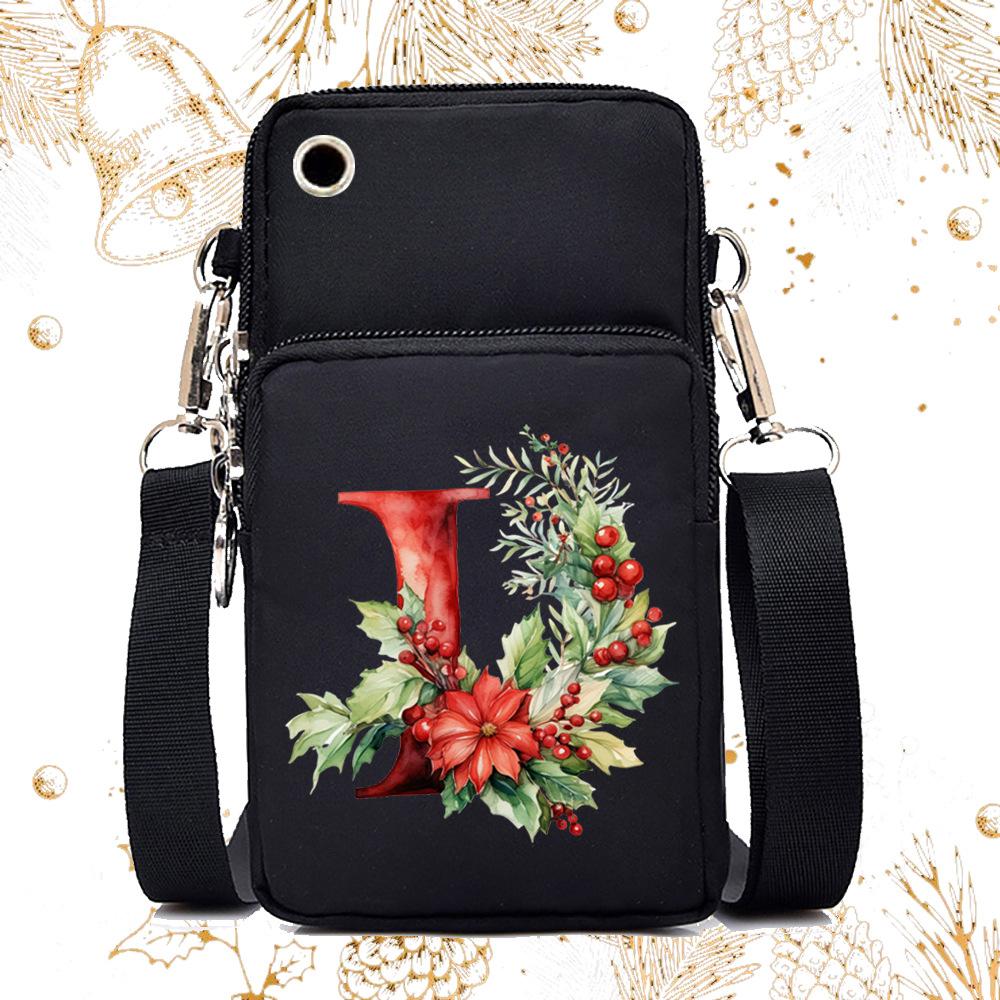 Creative 26 English floral letter printing trend messenger bag casual portable multi-function lightweight mobile phone bag