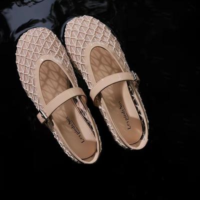 2025 Summer New Hollow Mesh Strap Mary Jane Shoes Women's Round Head Shallow Mouth Comfortable Sandals