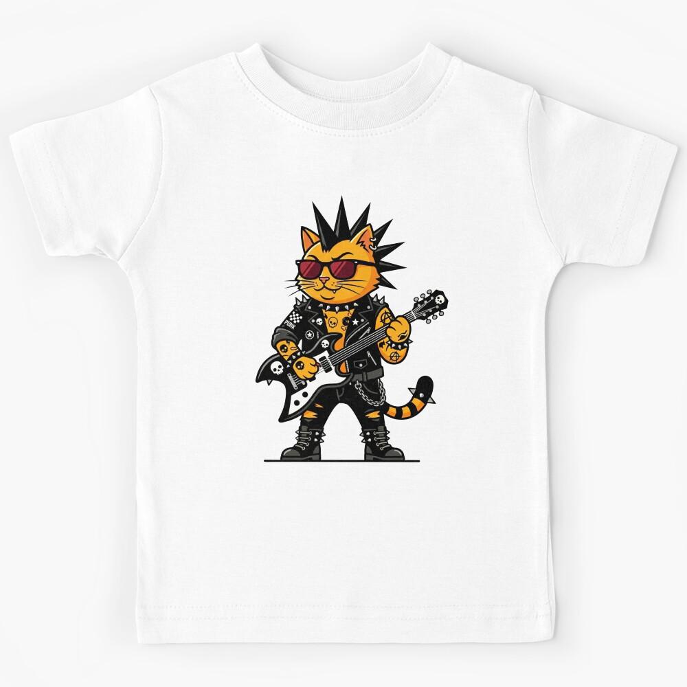 Punk Rock Cat Guitar Emo Goth Kitten Kids T-Shirt 110