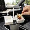 Car Interior Accessories 3D Printed Cup Holder Condiment Tray, 2 Compartment Dip Sauce Dispenser for Container with Straw Hole, Universal Vehicle