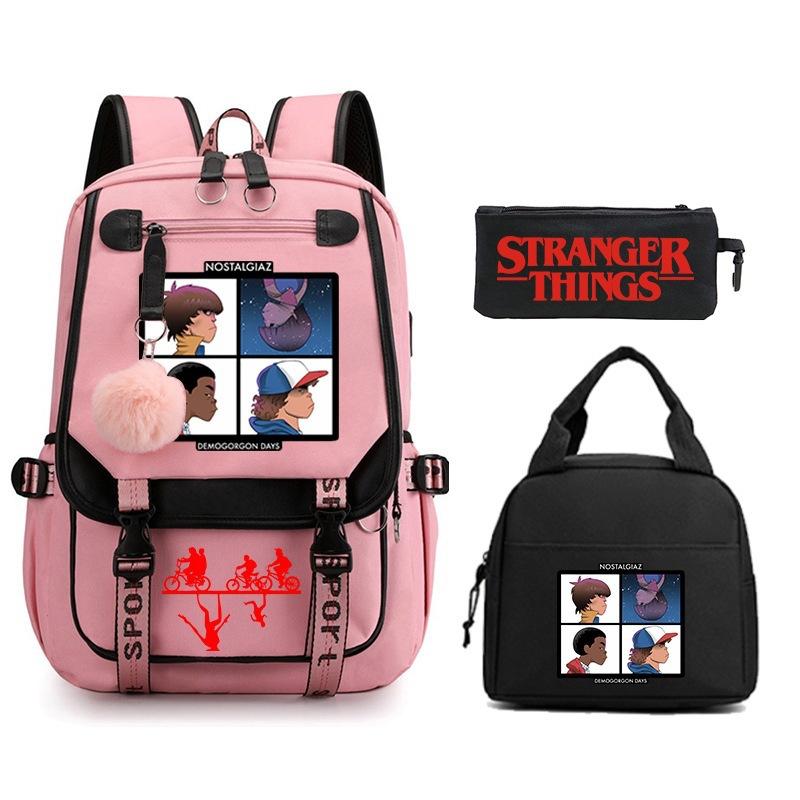 Trend Stranger Things Children'S Backpack Combination Three-Piece Male And Female Versatile Student School Bag