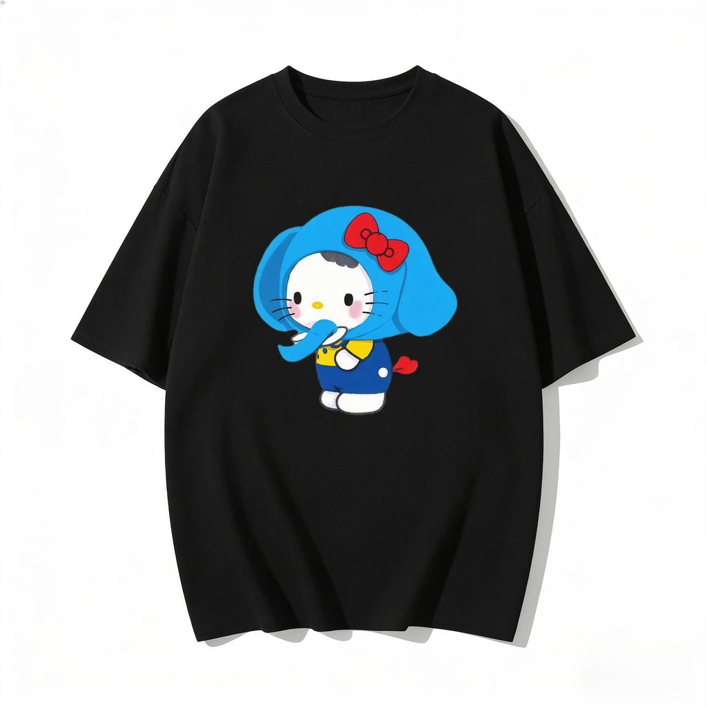 2026 Summer Hello Kitty Cartoon Printed Short Sleeve Pure Cotton Tshirts Womens Family Matching Outfits Classic Versatile Top