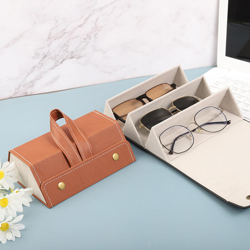 Folding Glasses/Sunglasses Case with 3 Compartments Folding Glasses Case 3 Compartments Black