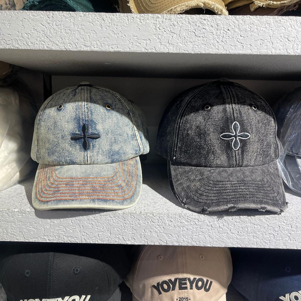 Cross Flower Denim Baseball Cap Street Hot Girl Travels Sun Brim Hat Baseball Cap Women New Style
