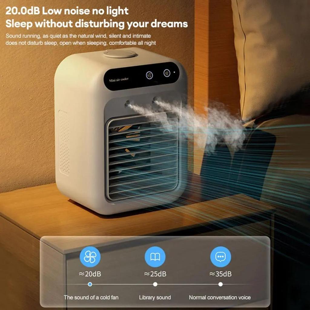 Raffreddatore d'aria personale mini portatile, ventilatore mini raffreddatore d'aria, raffreddatore d'aria ricaricabile USB con display digitale, aria piccola e leggera