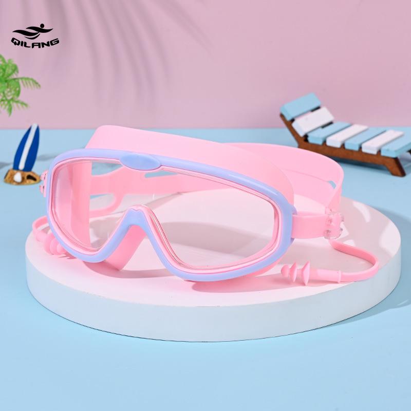 

Детские водонепроницаемые очки для плавания с большой оправой и защитой от запотевания, со встроенными берушами