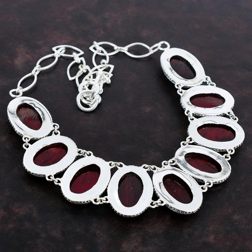Red Fire Labradorite Necklace Handmade Gemstone Necklace 925 Sterling Silver Necklace Vintage Jewelry Adjustable Chain Necklace Gift For Mom