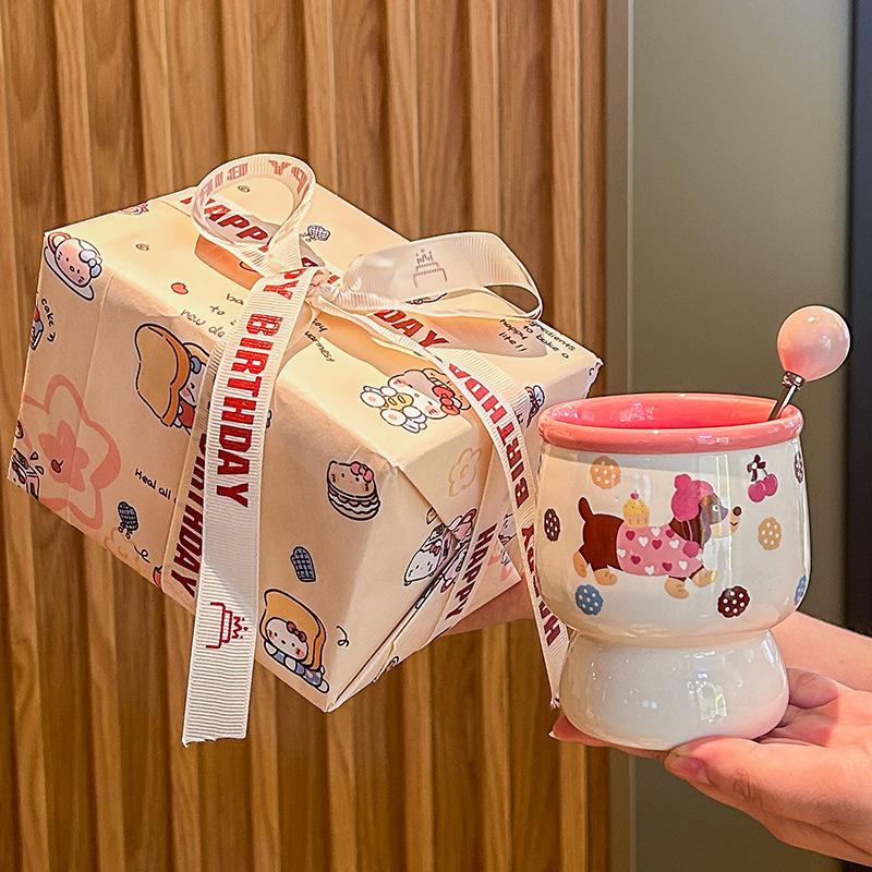 Give Children's Birthday Gifts, Cute Girls Hold Coffee Cups, Gaoyan Ceramic Mugs, Girlfriends' Souvenirs, Gift Boxes.