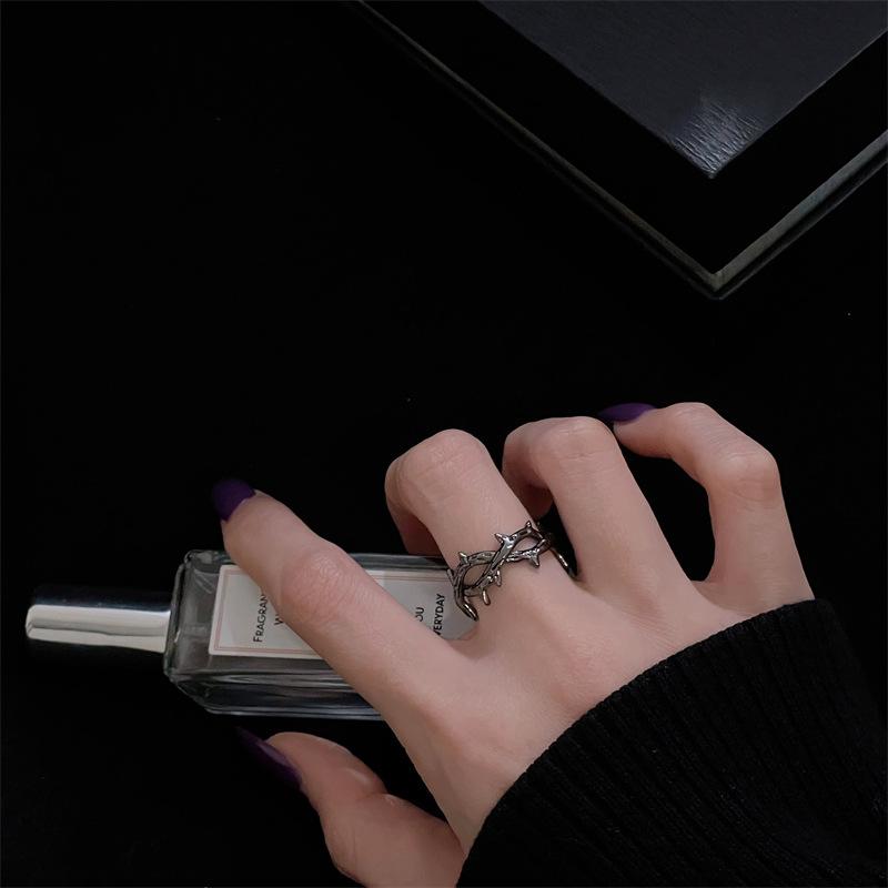 Dark Gothic Personality Raven Diamond Open Ring Personality Demon Wings Sweet Cool Love Thorns Accessories Female