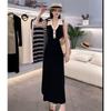 Korean Light Luxury Color-Block Slimming Little Black Knit Dress