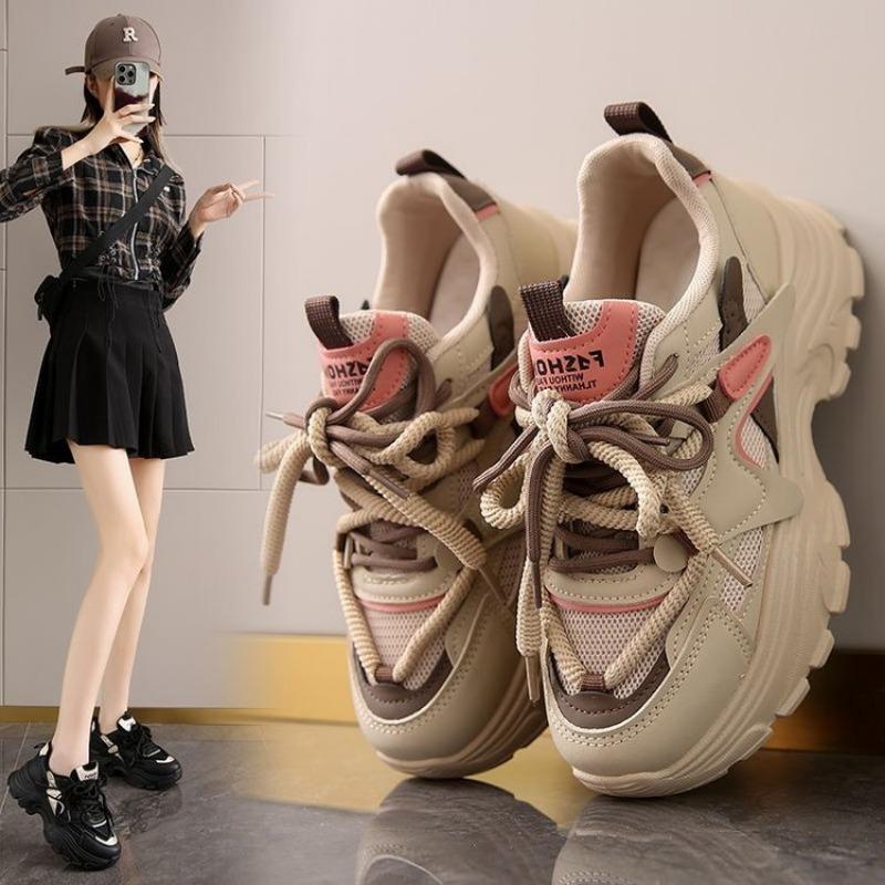 Spring new thin thick-soled muffin dad shoes retro fried street color matching sports and leisure shoes