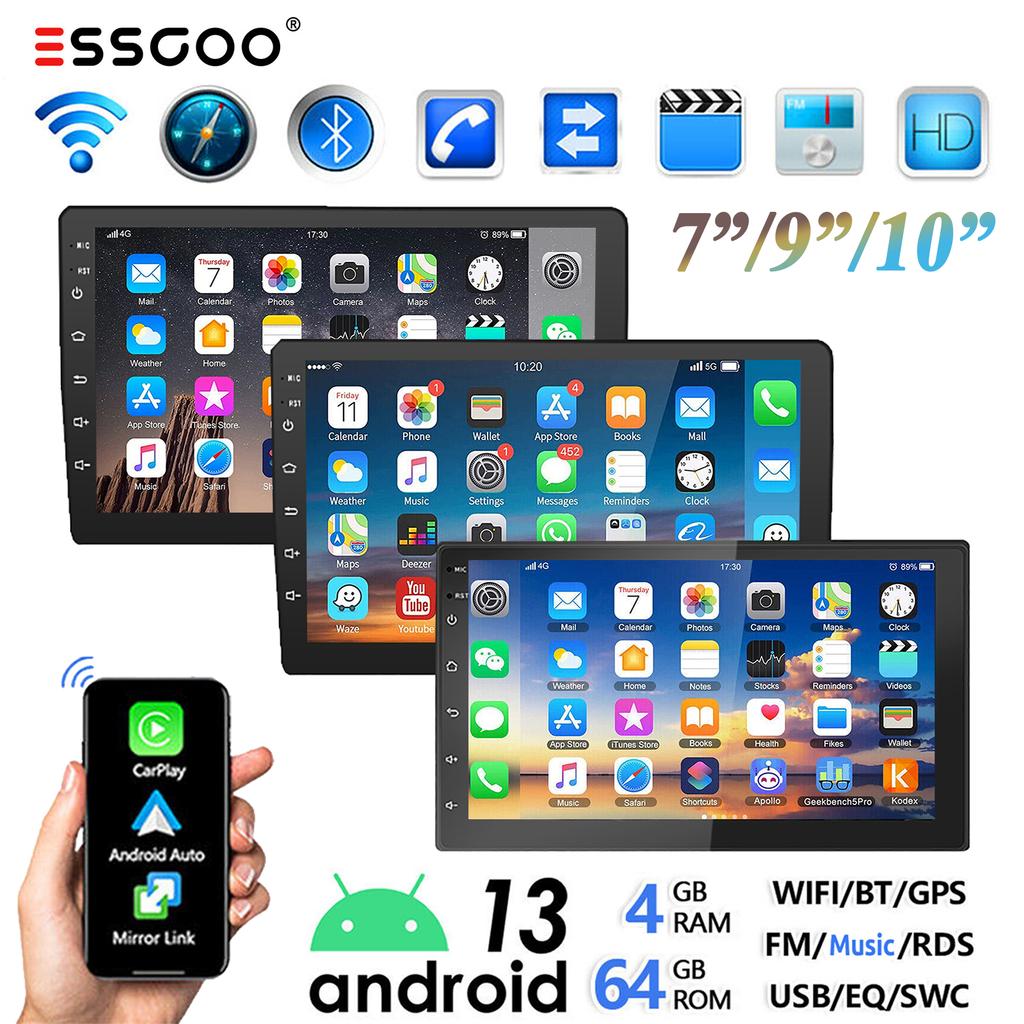 ESSGOO 7"/9"/10“ 2 DIN Android 13 4+64G Car Stereo Carplay Android Auto GPS Navigation Bluetooth FM RDS Radio WIFI Touchscreen