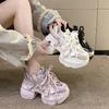 Fashion 2024 New Women Spring Chunky Sneakers Thick Bottom Leather Shoes High Platform Vulcanize Shoes Bling Casual Sports Dad Shoes 7CM