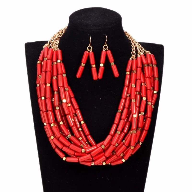

2 цвета, многослойные акриловые бусины ручной работы, комплекты ожерелья/серьг, африканские бусы, ювелирные наборы, модные нигерийские свадебные комплекты