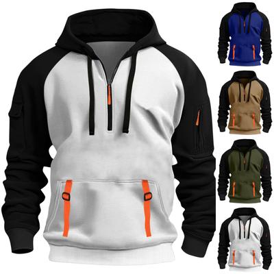 Autumn/Winter New Arrival: Raglan Sleeve Colour-Blocked Casual Half-Zip Hooded Sweatshirt