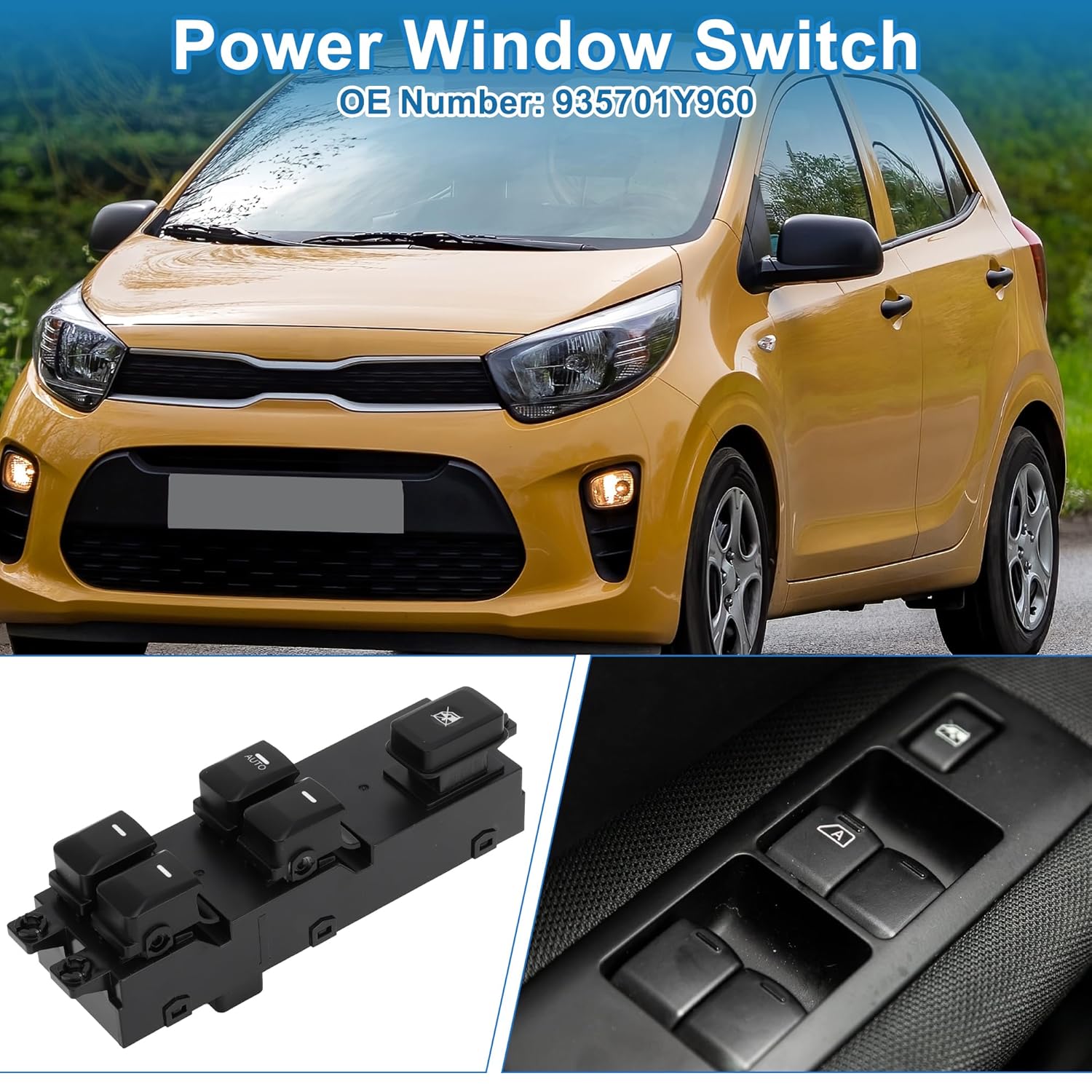 Power Window Switch No.935701Y960 Front Left Driver Side Window Control Switch for Kia Picanto Black