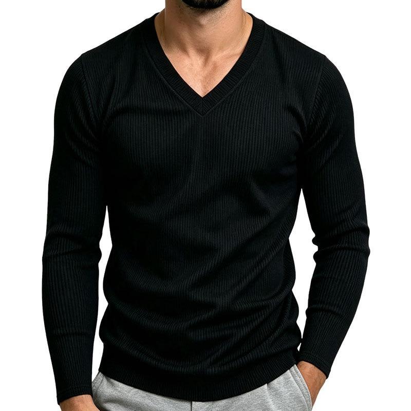 Men's V-Neck Long Sleeve Pullover T-Shirt.