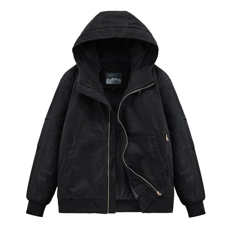 

Новая мужская свободная повседневная короткая куртка из чистого хлопка, куртка с начесом, утолщенное хлопковое пальто, зимнее с капюшоном 5XL чёрный