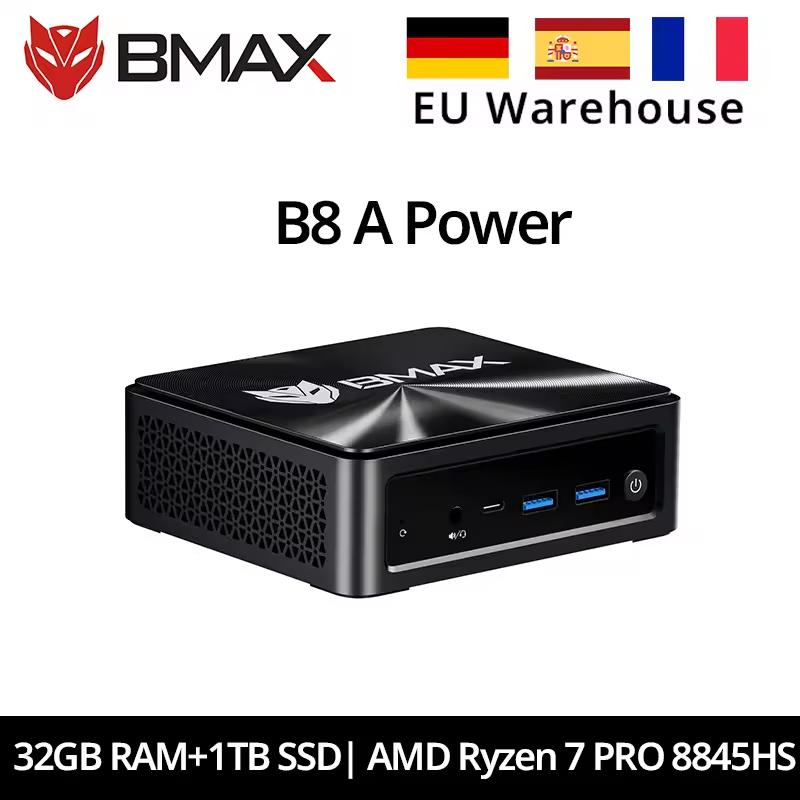 BMAX B8A Puissance AMD Ryzen 7 PRO 8845HS Processeur AMD Radeon 780M 32G 1 To SSD Windows 11 Pro WiFi Bluetooth USB HDMI Type-c