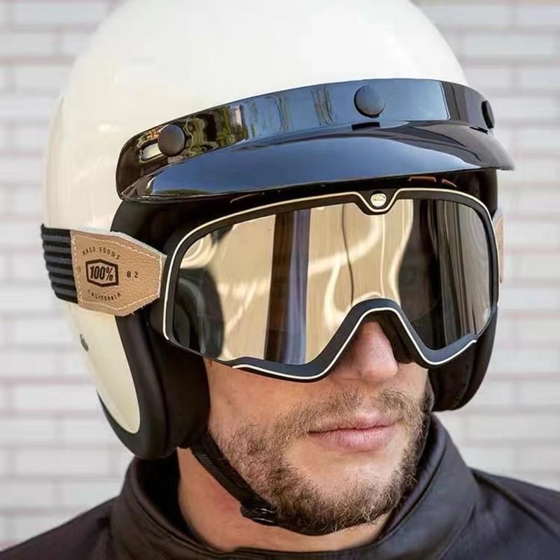 Occhiali da Moto Stile Harley Vintage Antivento Lente Chiara per Casco Mezzo/Integrale Piloti Con Occhiali da Vista