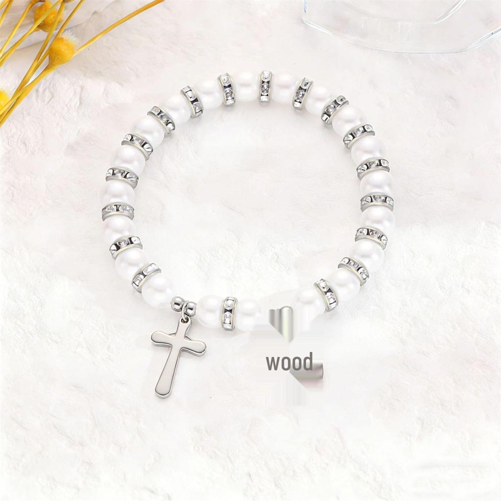 Retro Virgin Mary Pendant Pearl Bracelet with Oval Charm and Flower Design for Women