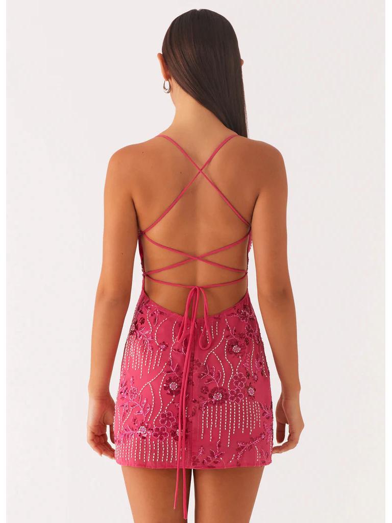 Sequin Embroidery Backless Spaghetti Strap Dress - European & American Style Summer Dress for Women