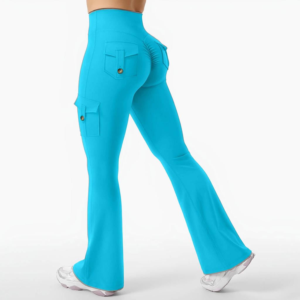 Women's Sports Flared Leggings With Pockets, Stretchy High-Waisted Workwear Yoga Pants