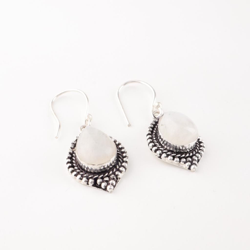 Kamień księżycowy tęczowy Srebro Sterling 925 Ręcznie robiona biżuteria Kolczyki 1,6" EE-164-30