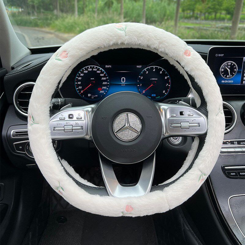

Car Steering Wheel Cover Winter Short Plush Handlebar Cover Decoration for Women 2024 New Model High-End Feel Warm and Non-Slip Tulip Plush Handlebar [O Type]