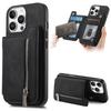 For iPhone 16 Pro Case Magnetic Detachable Zipper Card Holder Leather+TPU Phone Cover