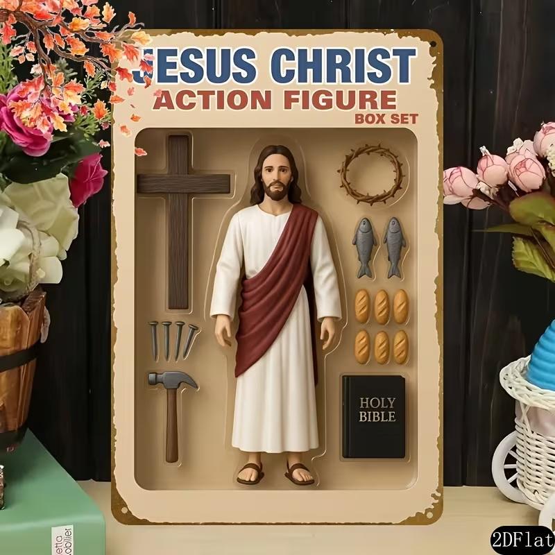 

2D Flat Design, 1 Piece Of Vintage Jesus Christ Action Figure Metal Wall Decoration, 8X12 Inches Vintage Religious Wrought Iron A