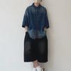 Unisex Retro Gradient Denim Shirt with Frog Button - Short Five-Sleeve Summer Style