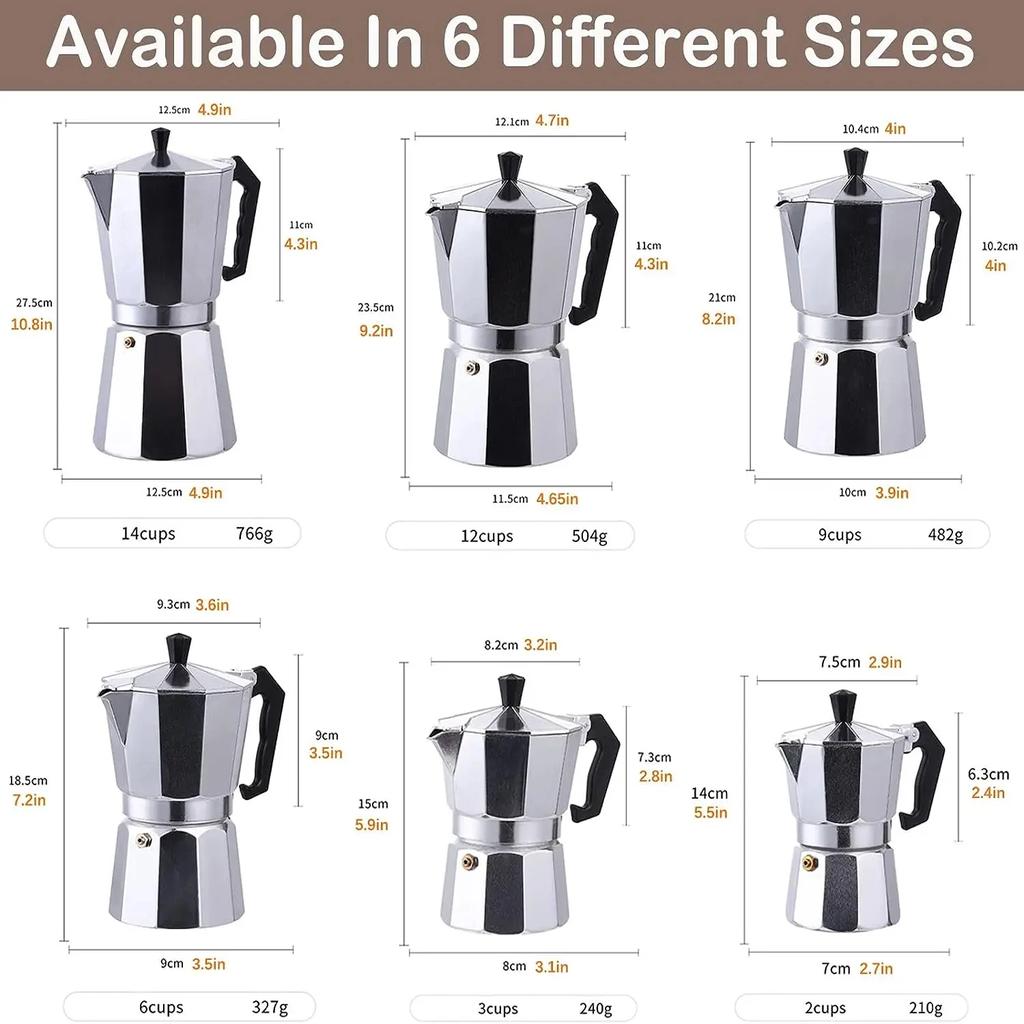 Moka Pot Classic Italian Café Brewing Tools Espresso Maker 50/100/150/300/450ml Alluminio Accessori per caffè Macchina per caffè italiano