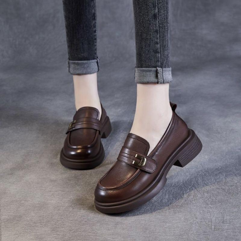 Platform single shoes women's summer new versatile thick heel one pedal casual small leather shoes