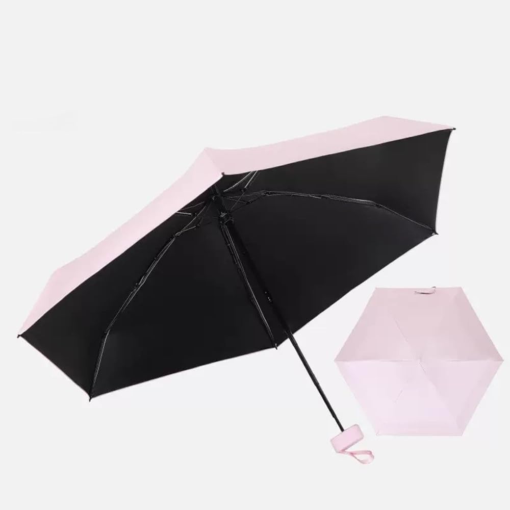 Lightweight Folding Parasol with Storage UV Heat Sun and Rain Suitable for Both Sunny and Rainy Compact and for Women and Men Case, 6-Rib Design,
