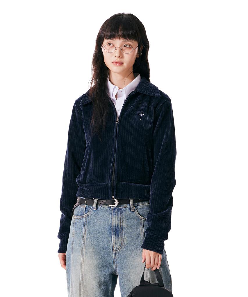 Iugamakaras Velor Collar Zip-Up Jacket (Navy)