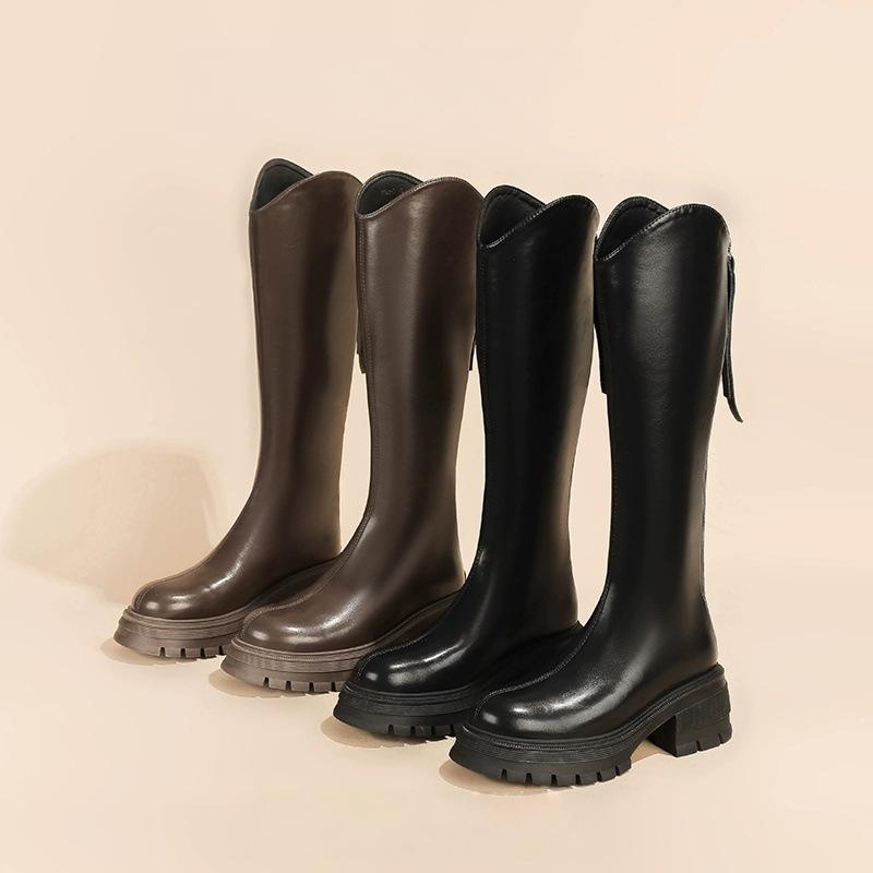 Skinny boots women's 2025 autumn and summer outer wear velvet slim thick heel thick sole but knee simple design trendy knight boots