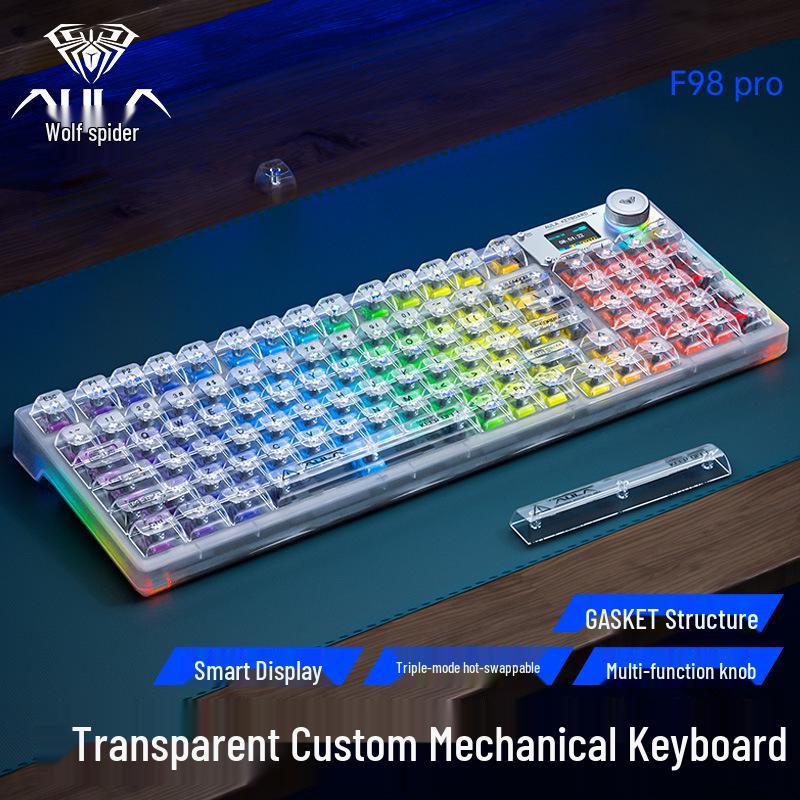 Tarantula F98 Pro Triple-Mode Transparent Wireless Bluetooth Mechanical Keyboard with Display & Hot-Swappable Keys