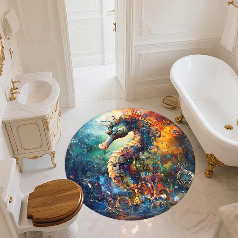 Seahorse,Round Area Rug,Carpet Rug for Living Room Bedroom Sofa Playroom Decor,Non-slip Floor Mat