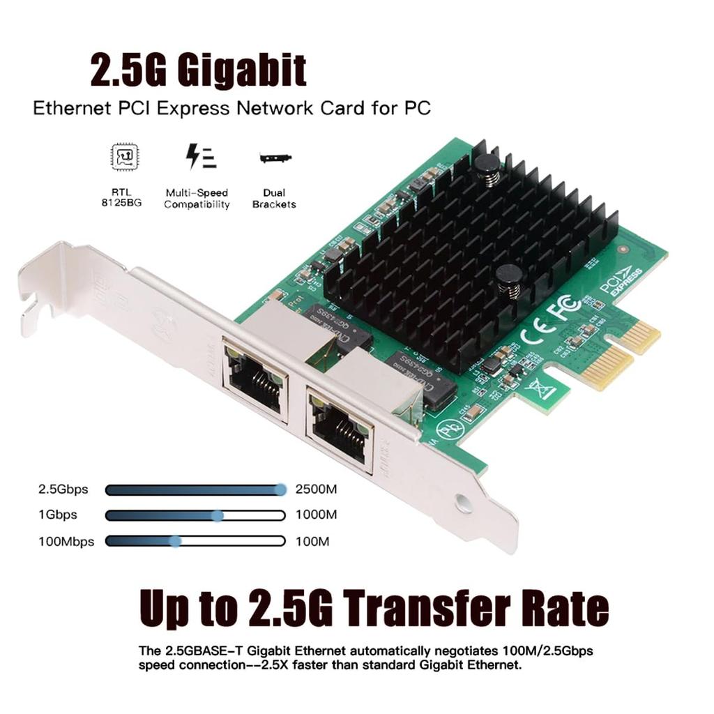 Dual-port 2.5Gbps 2500Mbps - PCI-E PCI Express 1x GBE Gigabit 1000Mbps Ethernet Network LAN Cable Adapter (for Desktop Motherboards)